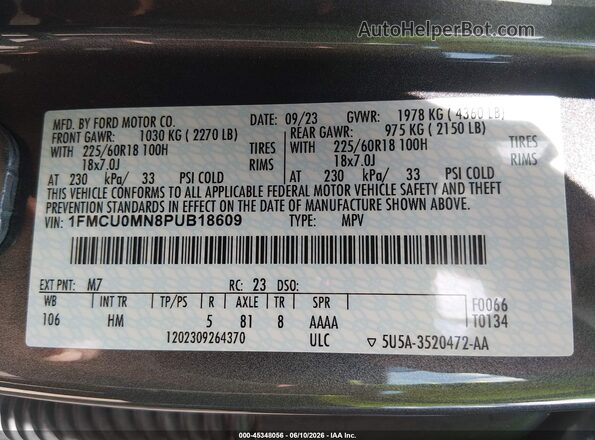 1FMCU0MN8PUB18609 2023 FORD ESCAPE Серый Вид подкапотного пространства