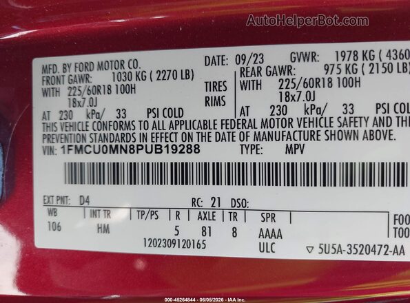 1FMCU0MN8PUB19288 2023 FORD ESCAPE Красный Вид подкапотного пространства