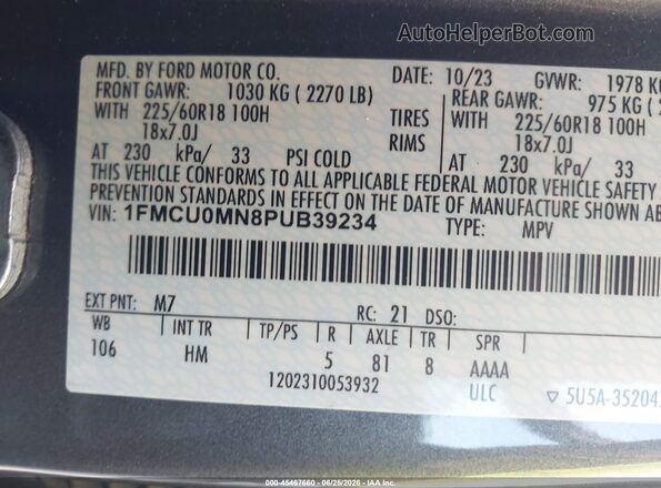 1FMCU0MN8PUB39234 2023 FORD ESCAPE Серый Вид подкапотного пространства