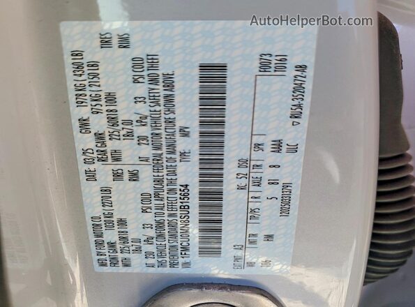 1FMCU0MN8SUB15654 2025 FORD ESCAPE White VIN կոդի պիտակի տեսք