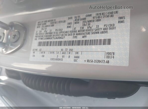 1FMCU0MNXTUA09627 2026 FORD ESCAPE Gray Вид підкапотного простору