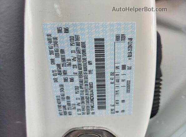 1FMCU0MZXSUA78853 2025 FORD ESCAPE White Widok naklejki z numerem VIN