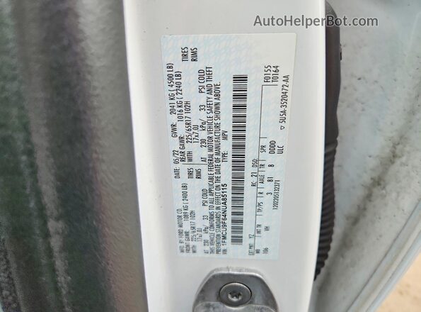 1FMCU9F64NUA85115 2022 FORD ESCAPE Белый 