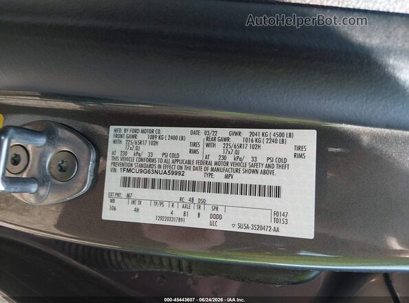 1FMCU9G63NUA59992 2022 FORD ESCAPE Gray Vista del compartimento del motor