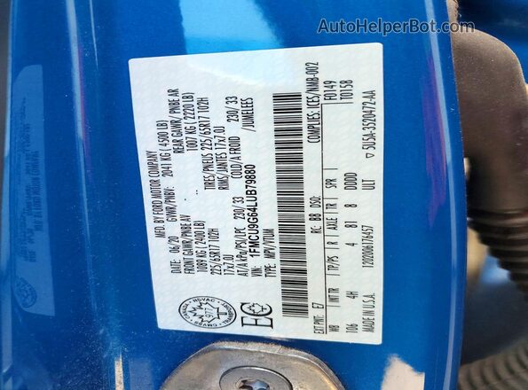 1FMCU9G64LUB79880 2020 FORD ESCAPE Blue Widok naklejki z numerem VIN
