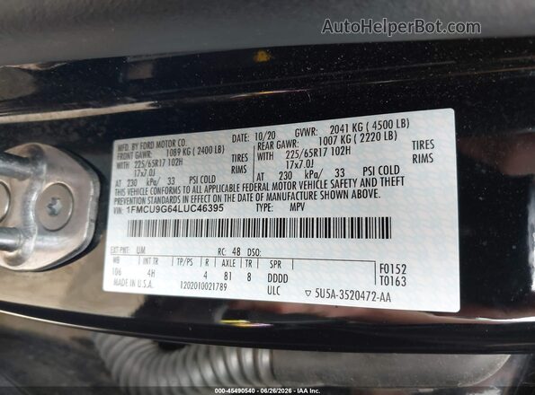 1FMCU9G64LUC46395 2020 FORD ESCAPE Black Շարժիչի բաժամունքի տեսք