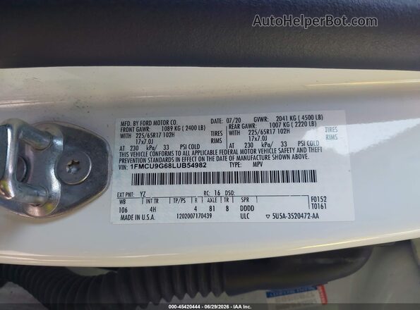1FMCU9G68LUB54982 2020 FORD ESCAPE Белый Вид подкапотного пространства