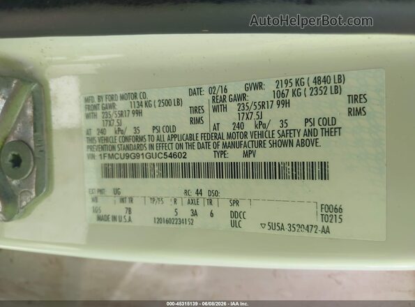 1FMCU9G91GUC54602 2016 FORD ESCAPE White 