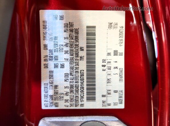 1FMCU9G91HUB78073 2017 FORD ESCAPE Red 