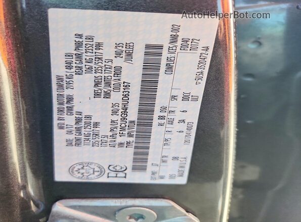1FMCU9G94HUD63167 2017 FORD ESCAPE Gray Vista de la etiqueta del VIN