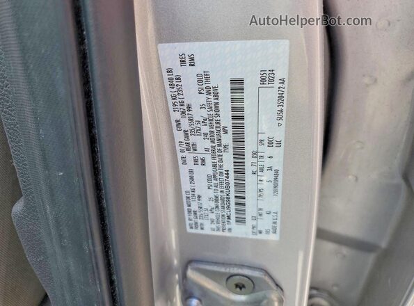 1FMCU9G98KUB07444 2019 FORD ESCAPE Silver VIN კოდის სტიკერის ხედი