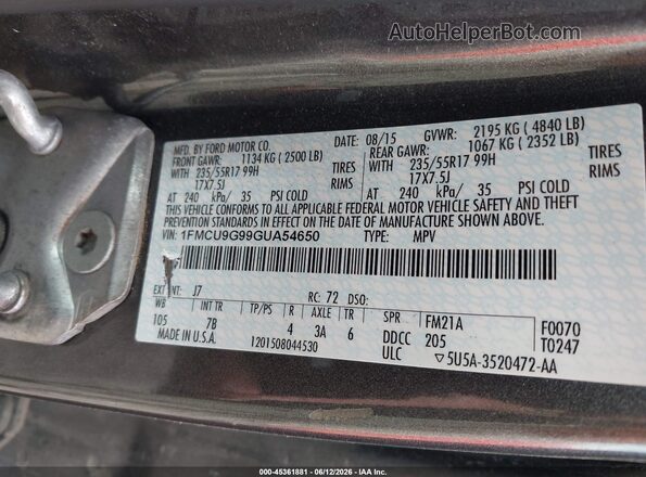 1FMCU9G99GUA54650 2016 FORD ESCAPE Серый Вид подкапотного пространства