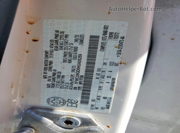 1FMCU9GD0HUA05259 2017 FORD ESCAPE White Вид наклейки з VIN-кодом