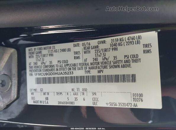 1FMCU9GD0HUA35233 2017 FORD ESCAPE Черный Вид подкапотного пространства