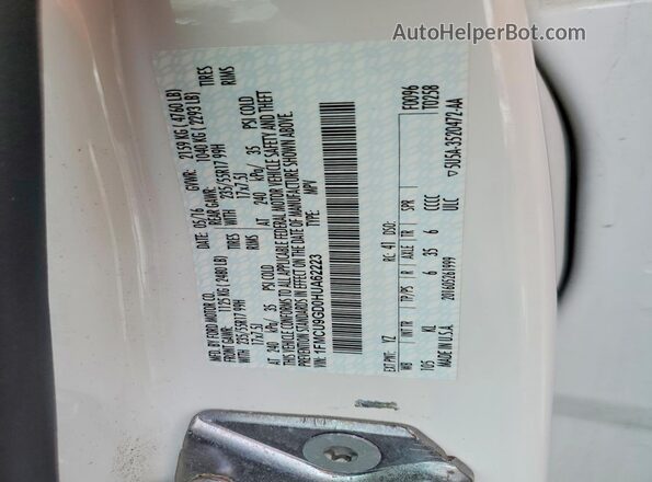 1FMCU9GD0HUA62223 2017 FORD ESCAPE White VIN կոդի պիտակի տեսք