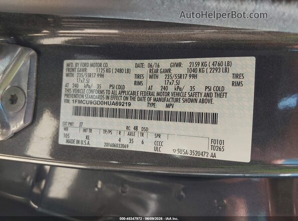 1FMCU9GD0HUA69219 2017 FORD ESCAPE Gray 
