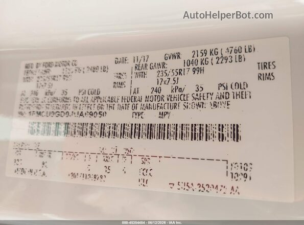 1FMCU9GD0JUA69050 2018 FORD ESCAPE White Widok komory silnika