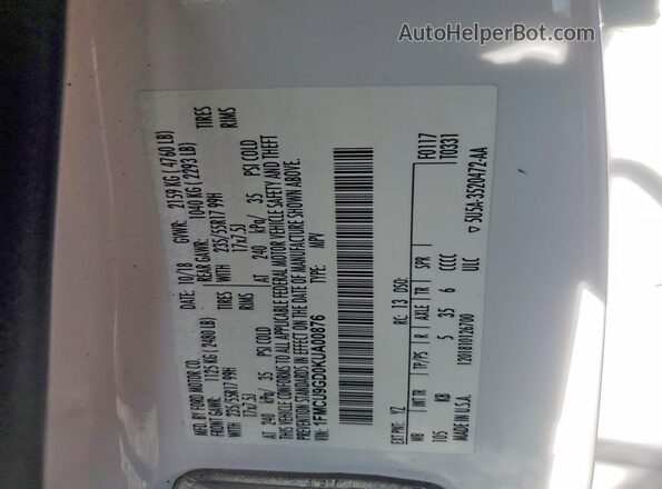 1FMCU9GD0KUA00876 2019 FORD ESCAPE White 