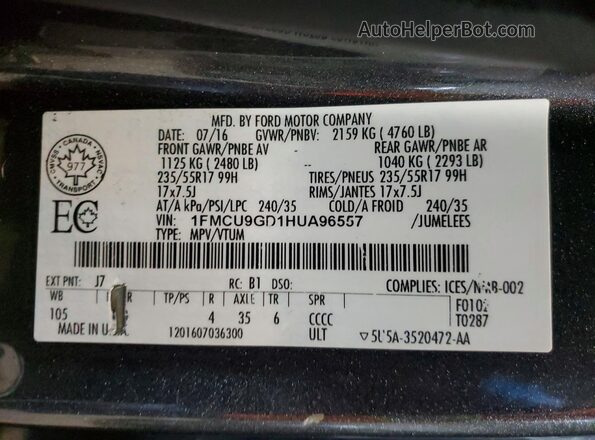 1FMCU9GD1HUA96557 2017 FORD ESCAPE Black Engine compartment view