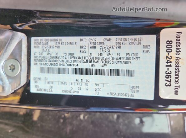 1FMCU9GD1HUD06154 2017 FORD ESCAPE Black VIN կոդի պիտակի տեսք