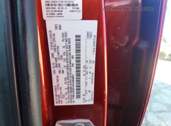 1FMCU9GD1KUA84867 2019 FORD ESCAPE Orange VIN կոդի պիտակի տեսք