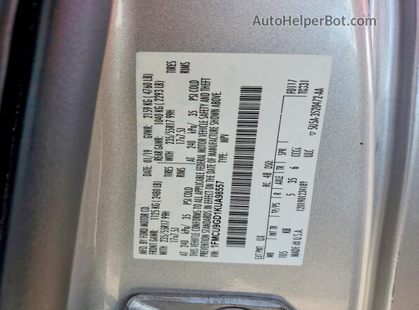1FMCU9GD1KUA98557 2019 FORD ESCAPE Серебряный Панорамный вид салона 360°