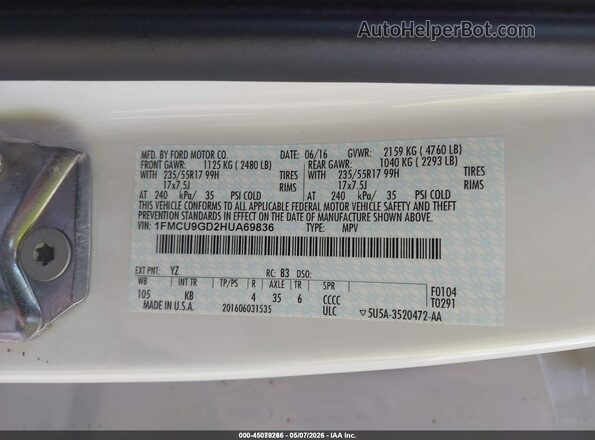 1FMCU9GD2HUA69836 2017 FORD ESCAPE White 