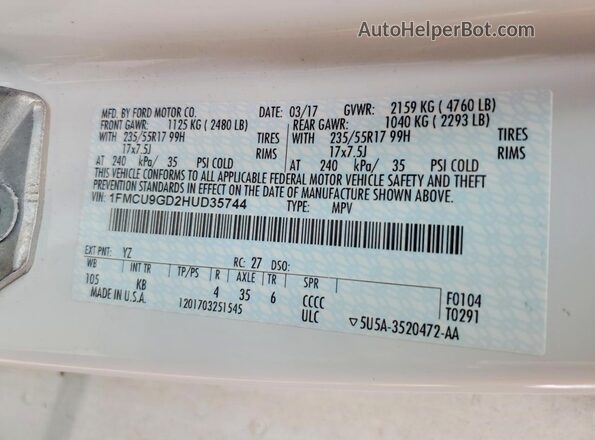 1FMCU9GD2HUD35744 2017 FORD ESCAPE White 