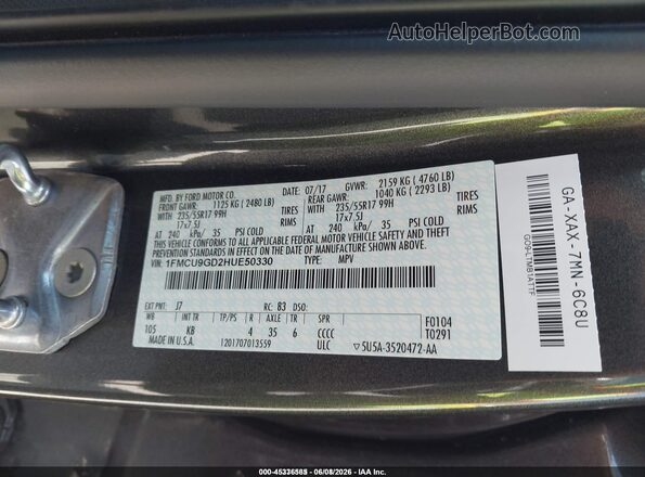 1FMCU9GD2HUE50330 2017 FORD ESCAPE Black 