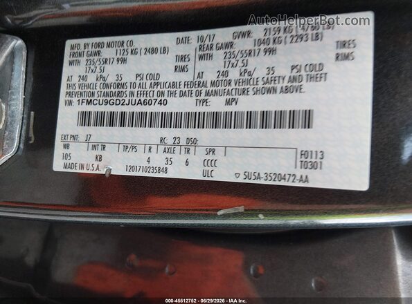 1FMCU9GD2JUA60740 2018 FORD ESCAPE Gray Շարժիչի բաժամունքի տեսք