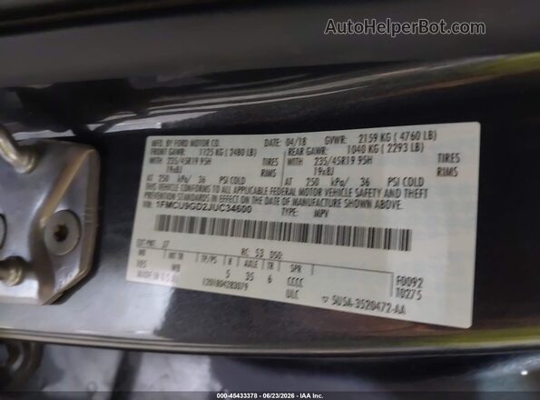 1FMCU9GD2JUC34600 2018 FORD ESCAPE Gray Engine compartment view