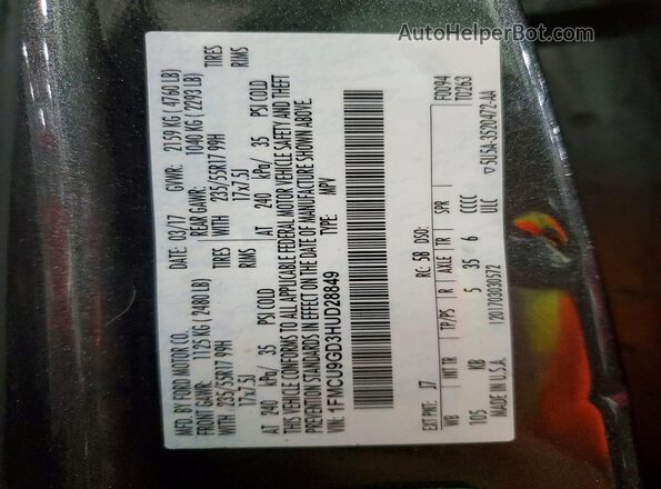 1FMCU9GD3HUD28849 2017 FORD ESCAPE Серый Вид наклейки с VIN-кодом