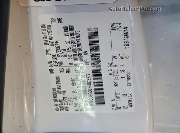 1FMCU9GD3HUD78277 2017 FORD ESCAPE White Widok wnętrza 360 stopni