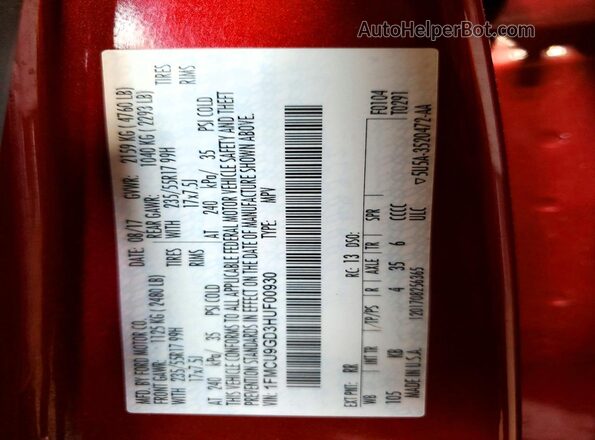 1FMCU9GD3HUF00930 2017 FORD ESCAPE Burgundy 