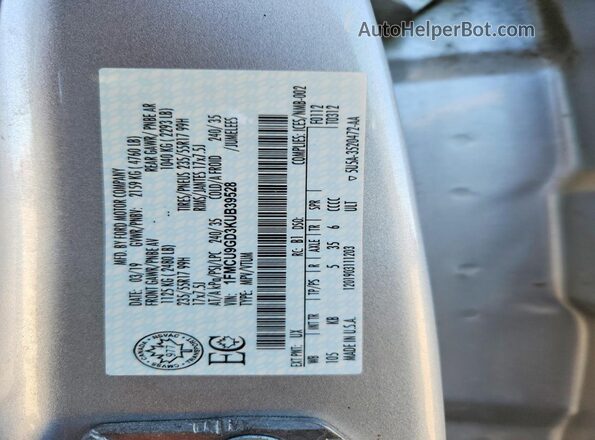 1FMCU9GD3KUB39528 2019 FORD ESCAPE Silver VIN sticker view