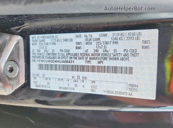 1FMCU9GD4HUA68431 2017 FORD ESCAPE Black VIN կոդի պիտակի տեսք
