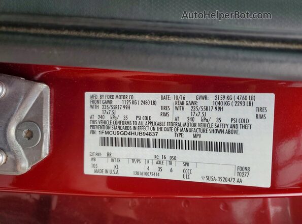1FMCU9GD4HUB94837 2017 FORD ESCAPE Burgundy 