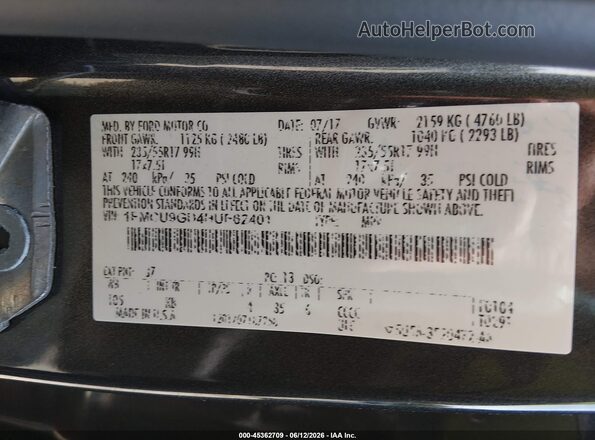 1FMCU9GD4HUE62401 2017 FORD ESCAPE Серый 