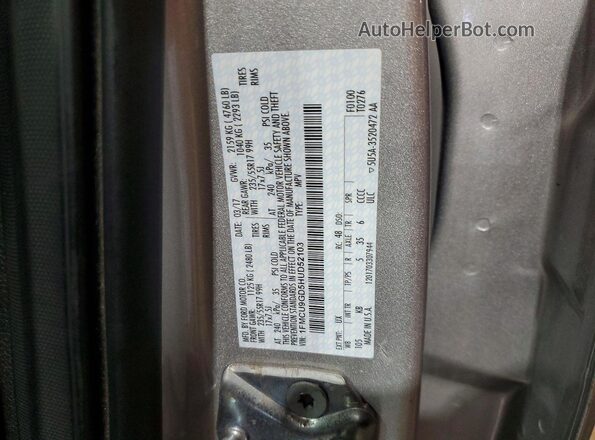 1FMCU9GD5HUD52103 2017 FORD ESCAPE Silver VIN կոդի պիտակի տեսք