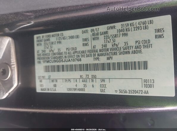 1FMCU9GD5JUA10768 2018 FORD ESCAPE Gray Вид підкапотного простору