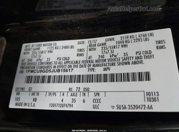 1FMCU9GD5JUB15617 2018 FORD ESCAPE Black Engine compartment view