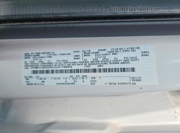 1FMCU9GD5JUC19993 2018 FORD ESCAPE White 