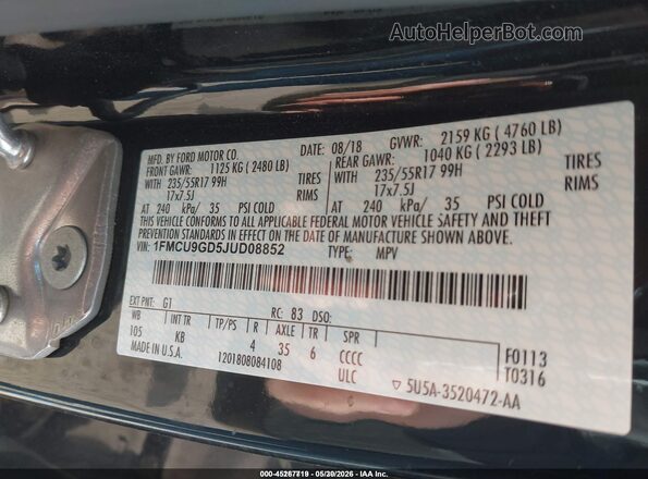1FMCU9GD5JUD08852 2018 FORD ESCAPE Black 