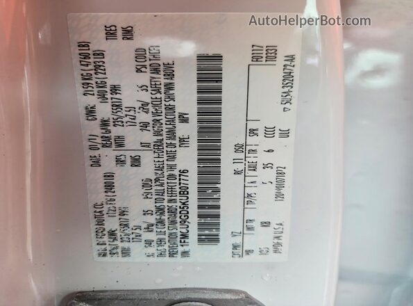 1FMCU9GD5KUB07776 2019 FORD ESCAPE White VIN կոդի պիտակի տեսք