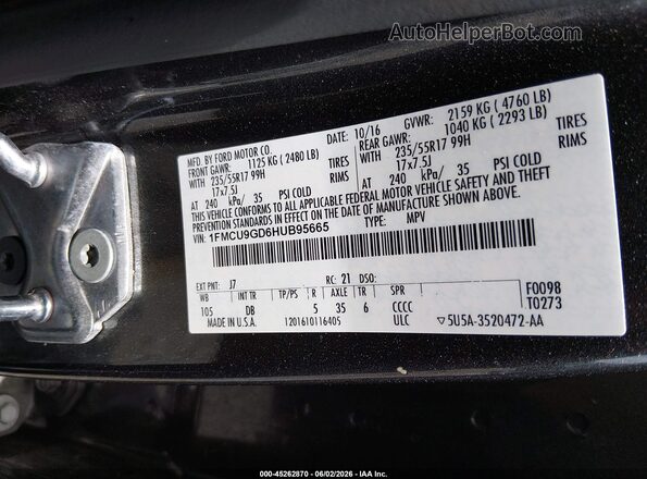 1FMCU9GD6HUB95665 2017 FORD ESCAPE Серый Вид подкапотного пространства
