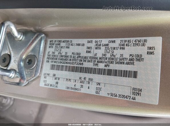 1FMCU9GD6HUD73395 2017 FORD ESCAPE Gold ძრავის განყოფილების ხედი