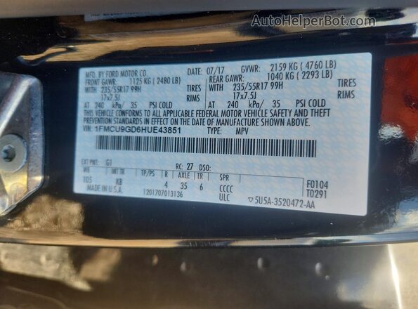1FMCU9GD6HUE43851 2017 FORD ESCAPE Black Engine compartment view