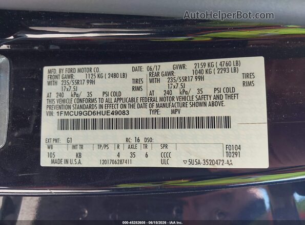 1FMCU9GD6HUE49083 2017 FORD ESCAPE Black Engine compartment view