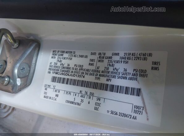 1FMCU9GD6JUD13574 2018 FORD ESCAPE White Engine compartment view