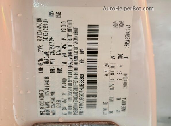1FMCU9GD7HUB38309 2017 FORD ESCAPE White Widok wnętrza 360 stopni